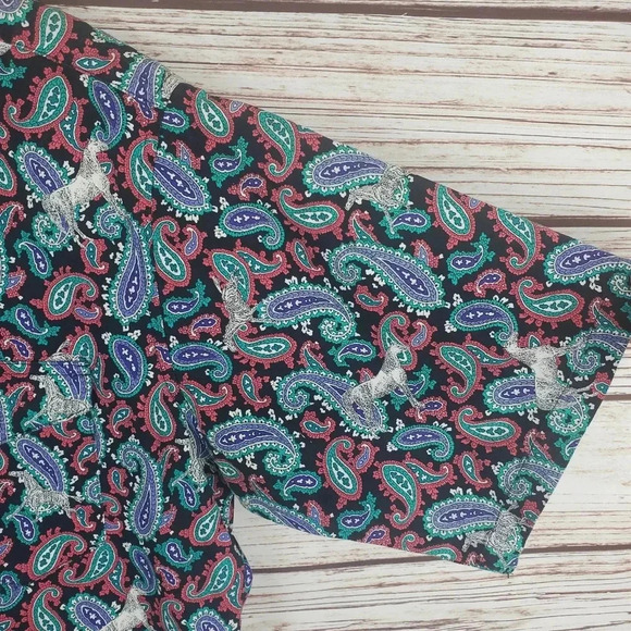 Wrangler 16 1/2 X-Long Tails Vtg Paisley/Horse Print Button Down Western Shirt - Picture 5 of 9